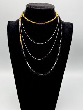 Banana Republic Layered Necklace Gold Tone Beaded Multi Strand 32”